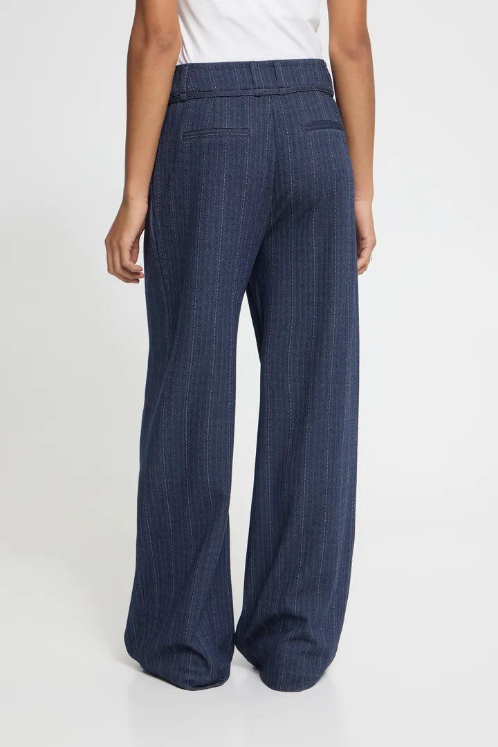 ICHI Kate Pinelle Wide Leg Trousers - Blue