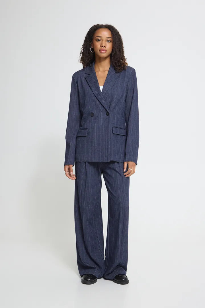 ICHI Kate Pinelle Stripe Blazer - Blue