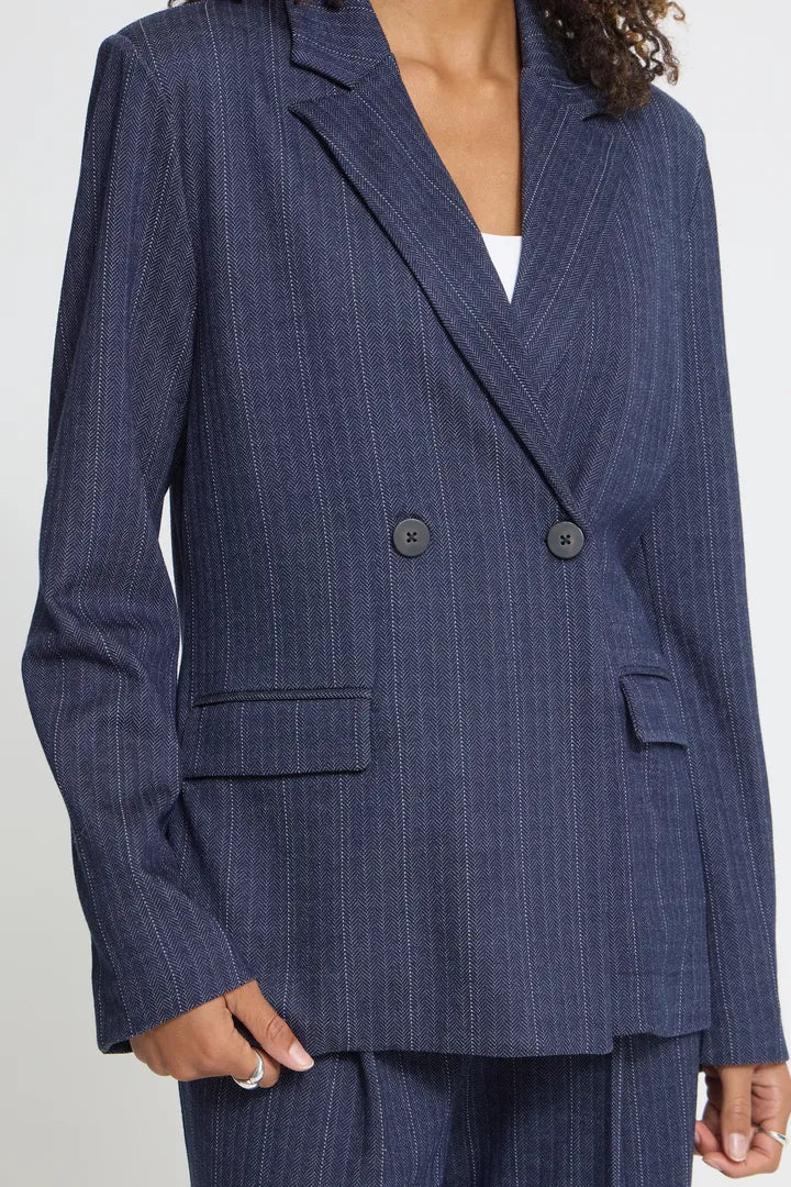 ICHI Kate Pinelle Stripe Blazer - Blue