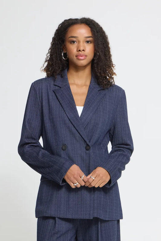 ICHI Kate Pinelle Stripe Blazer - Blue