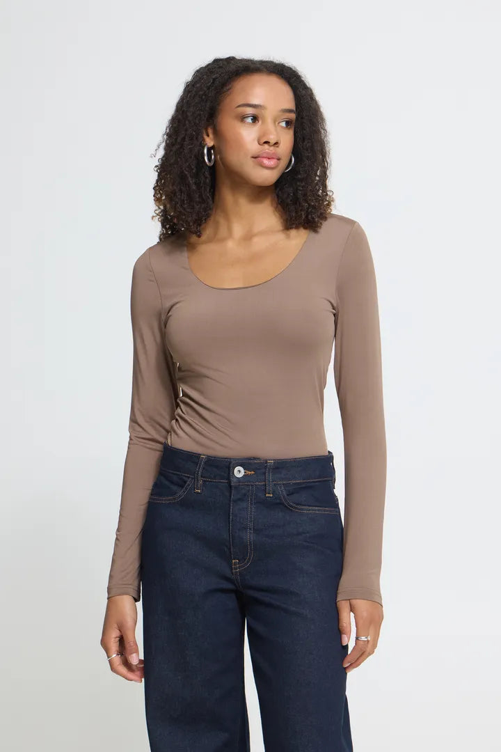 ICHI Gro Long Sleeve Blouse - Toasted Coconut