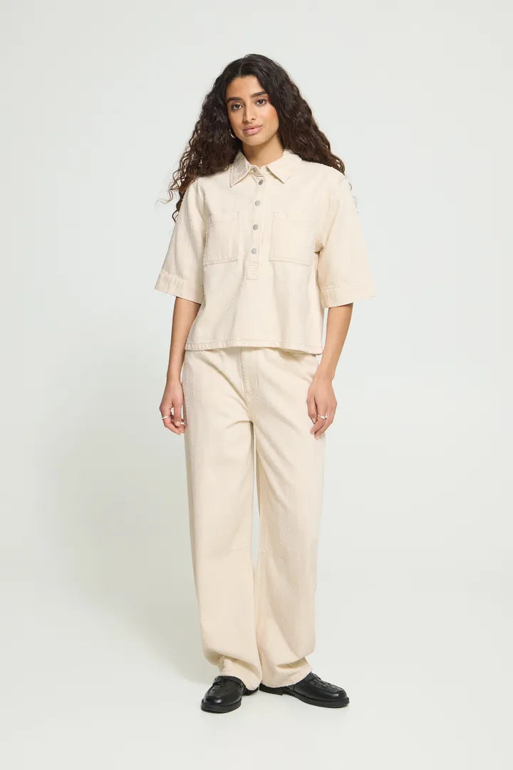 ICHI Hezallo Denim Blouse - Birch