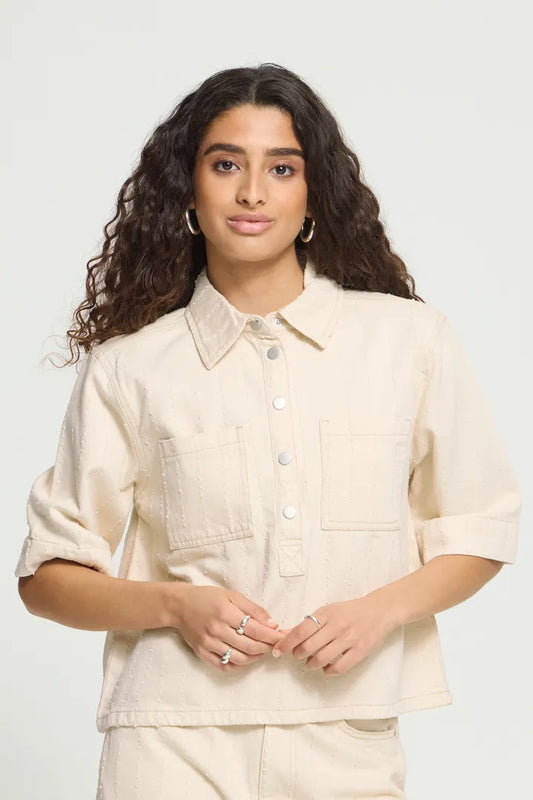 ICHI Hezallo Denim Blouse - Birch