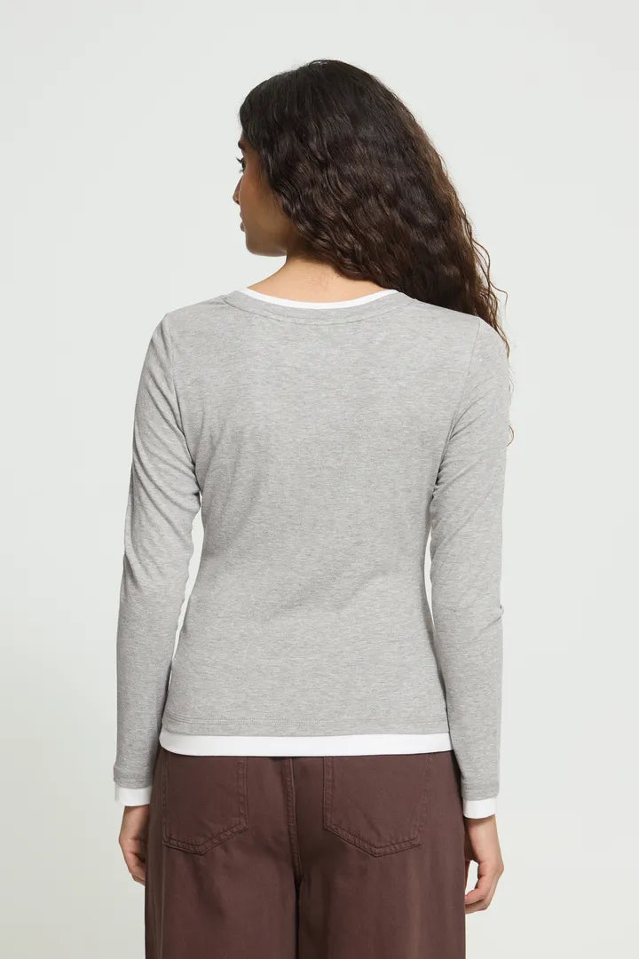 ICHI Nellaya Long Sleeve Top - Grey