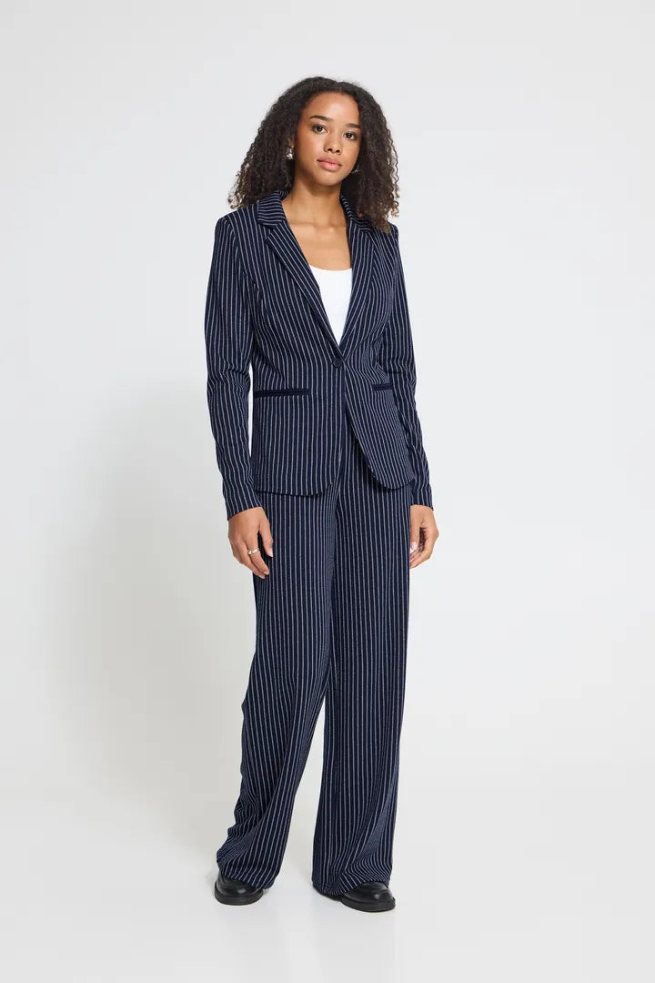 ICHI Manse Stripe Blazer - Maritime Blue