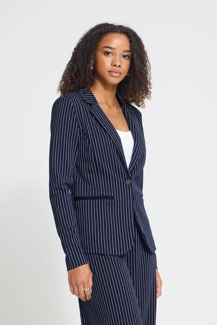 ICHI Manse Stripe Blazer - Maritime Blue