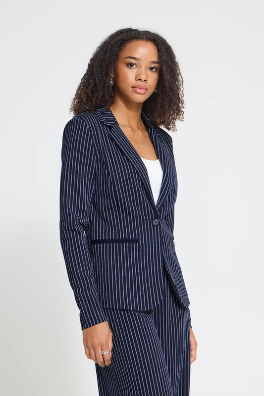 ICHI Manse Stripe Blazer - Maritime Blue