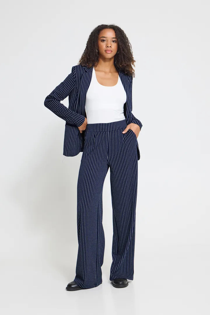 ICHI Manse Stripe Trousers - Maritime Blue