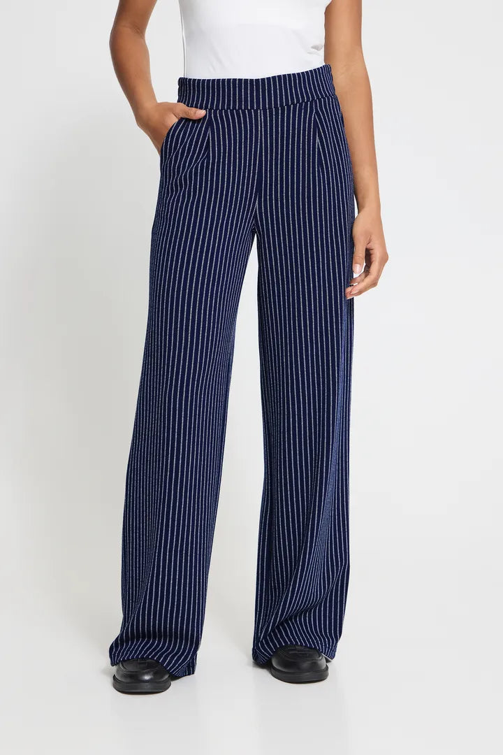 ICHI Manse Stripe Trousers - Maritime Blue