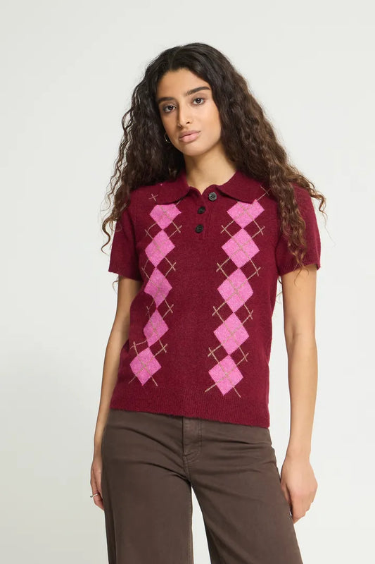 ICHI Dasila Short Sleeve Top - Rhododendron Harlekin