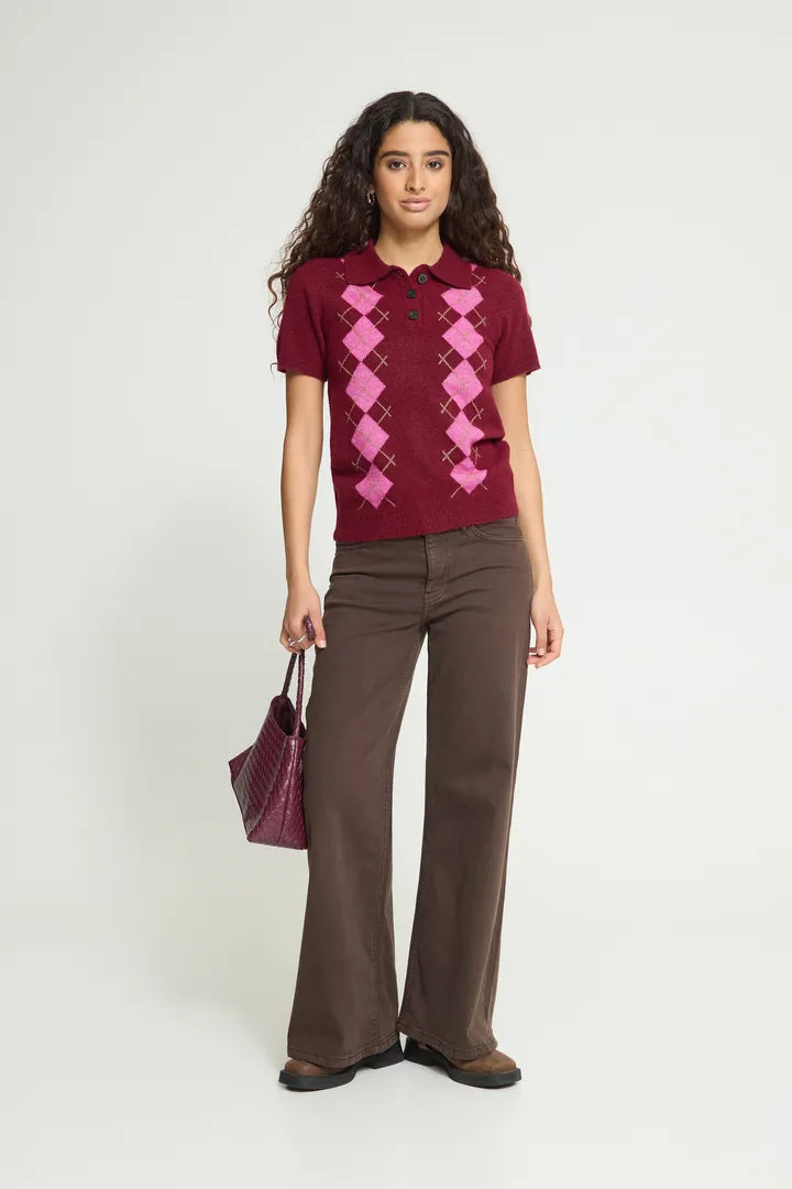 ICHI Dasila Short Sleeve Top - Rhododendron Harlekin