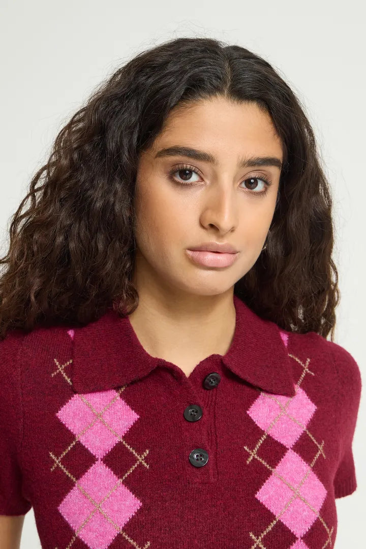 ICHI Dasila Short Sleeve Top - Rhododendron Harlekin