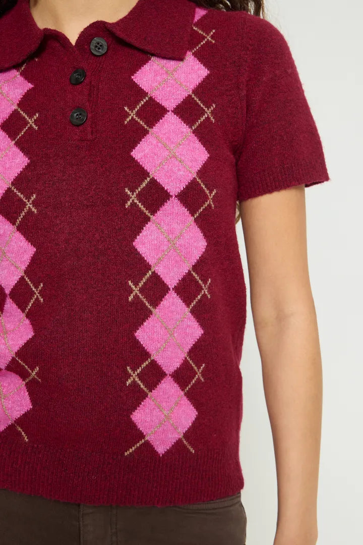 ICHI Dasila Short Sleeve Top - Rhododendron Harlekin
