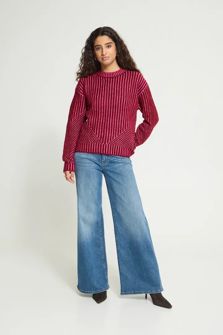 ICHI Kamara Jumper - Rhododendron Pink Stripe