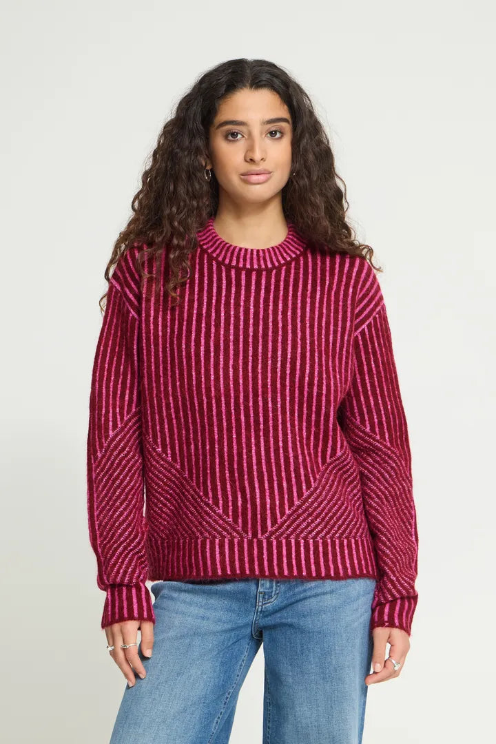 ICHI Kamara Jumper - Rhododendron Pink Stripe