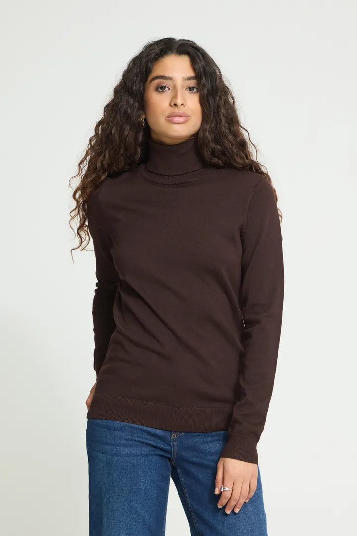 ICHI Luls Roll Neck Jumper - Chocolate