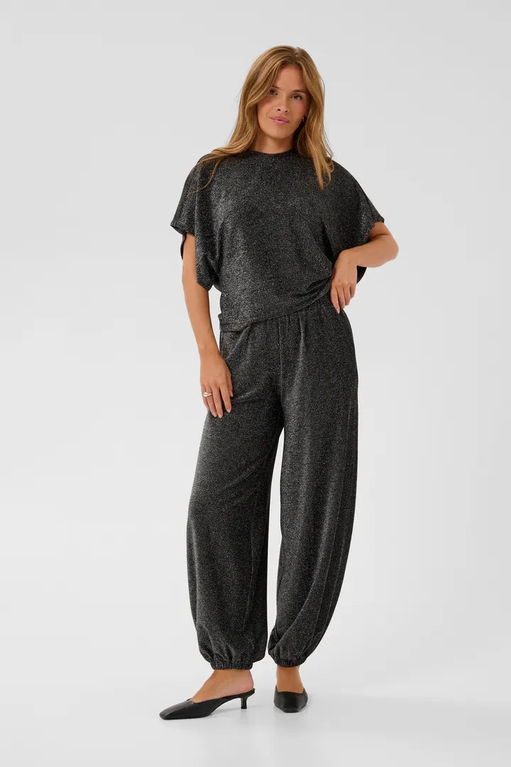 Kaffe Rebecca Jersey Pants - Silver Black Glitter
