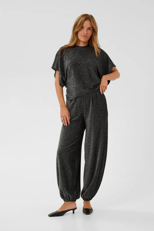 Kaffe Rebecca Jersey Pants - Silver Black Glitter