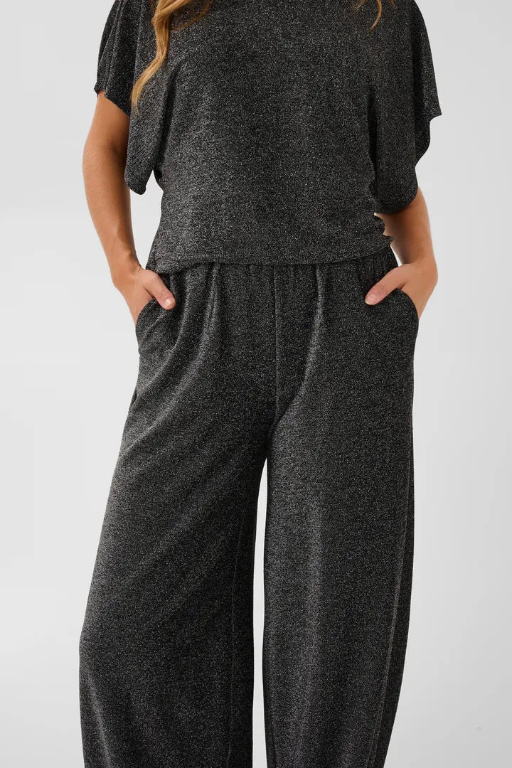 Kaffe Rebecca Jersey Pants - Silver Black Glitter