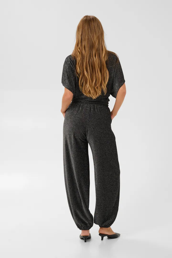 Kaffe Rebecca Jersey Pants - Silver Black Glitter