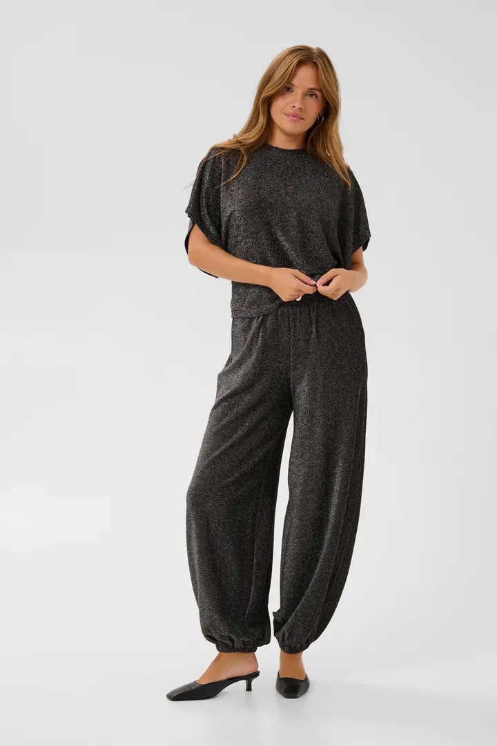 Kaffe Rebecca Jersey Pants - Silver Black Glitter