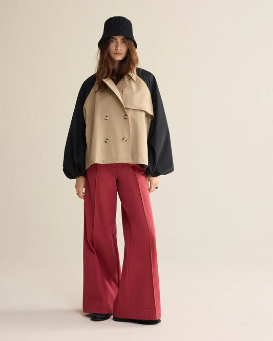 Summum Oversized Trench Jacket - camel/black