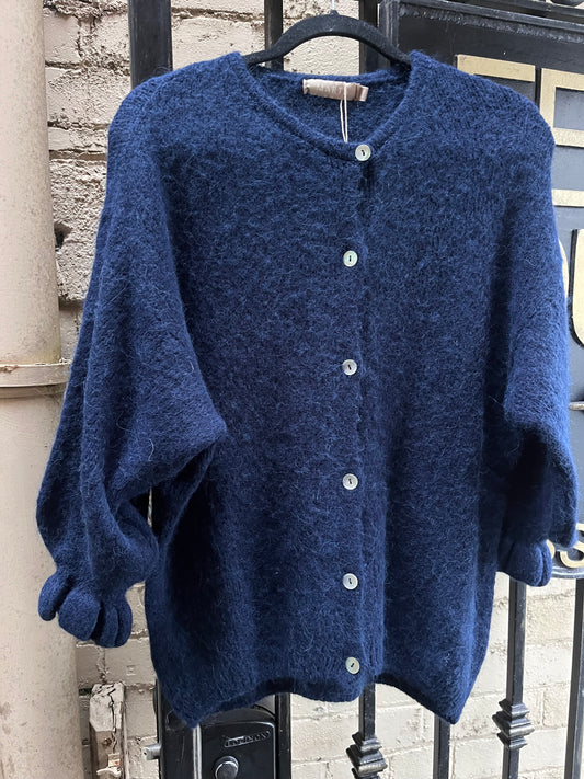 Frill sleeve cardi - navy