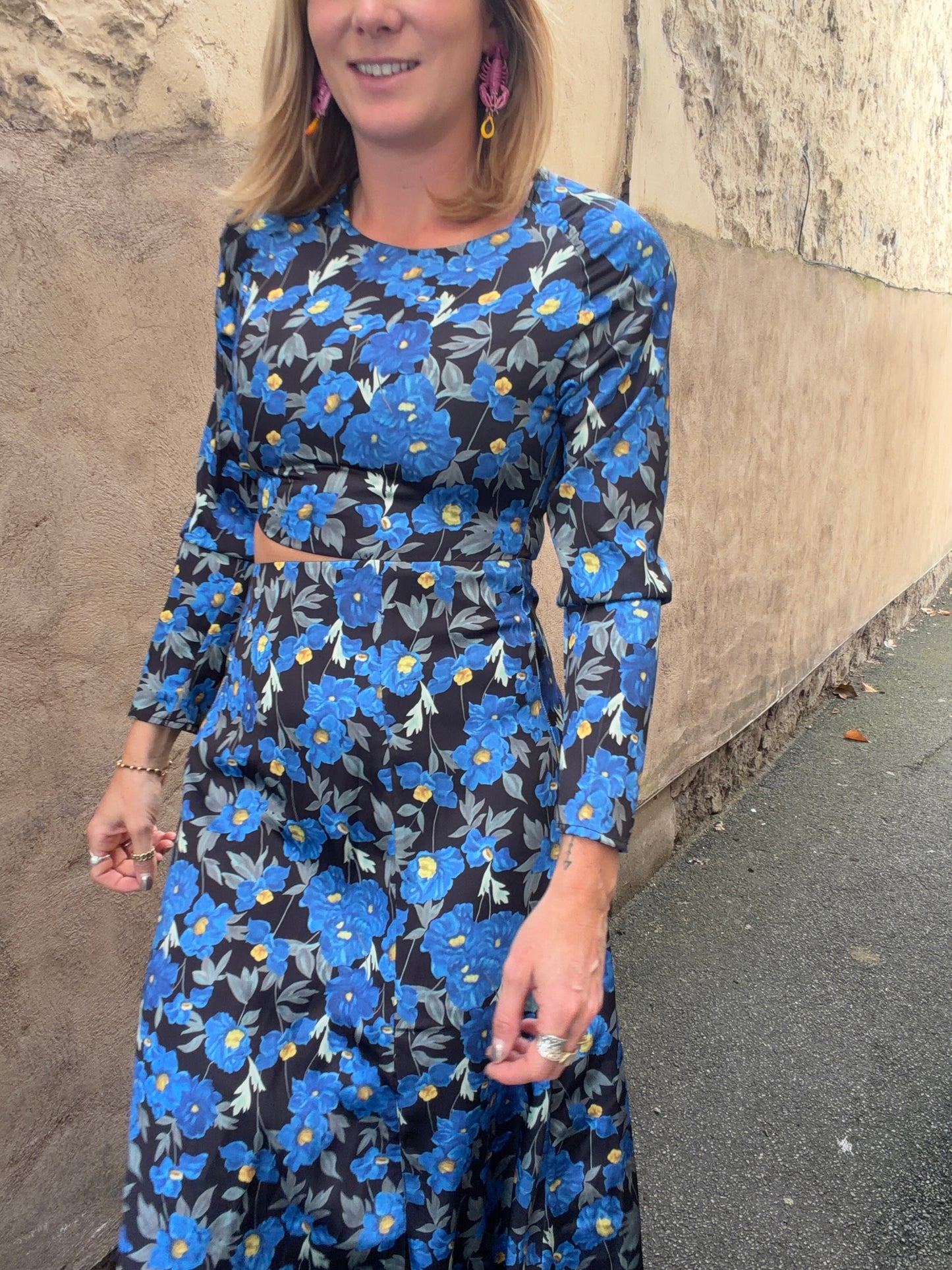 Ghospell Blue Flower Print Dress