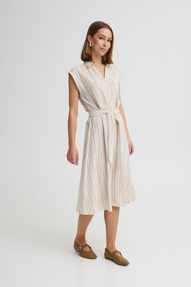 ICHI Linno Dress - Brown Stripe