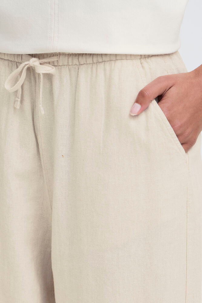 ICHI Linno Barrel Pants - Natural Ecru