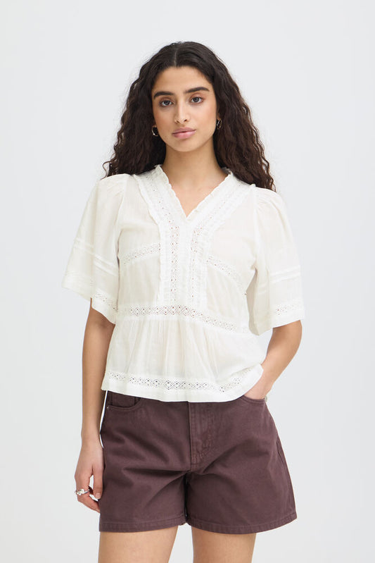 ICHI Voilana Blouse - Cloud Dancer