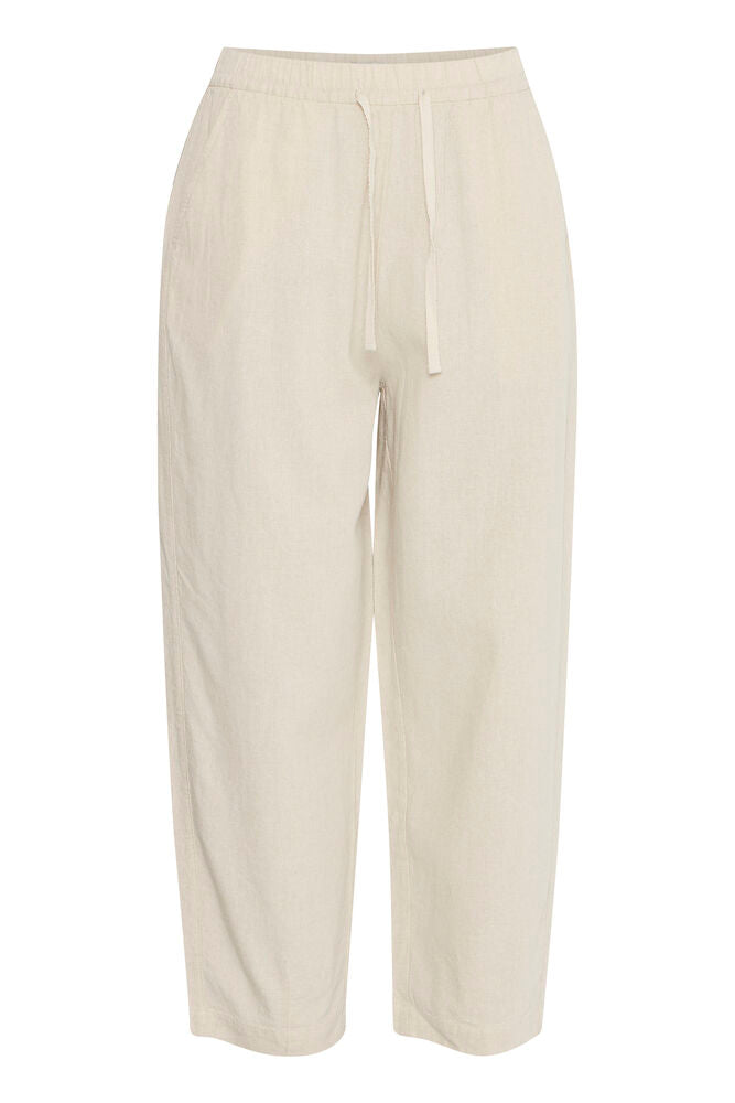 ICHI Linno Barrel Pants - Natural Ecru