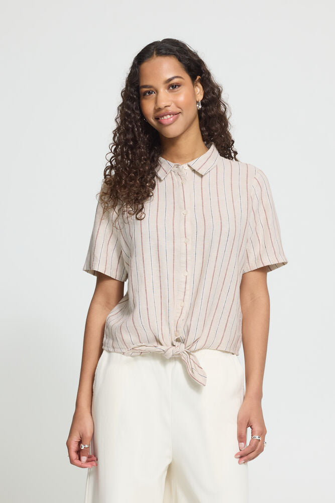 ICHI Linno Shirt - Brown Stripe