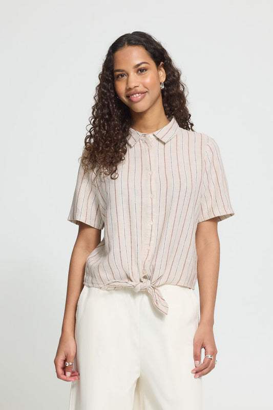 ICHI Linno Shirt - Brown Stripe