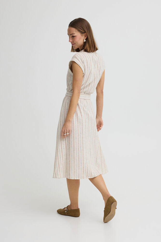 ICHI Linno Dress - Brown Stripe