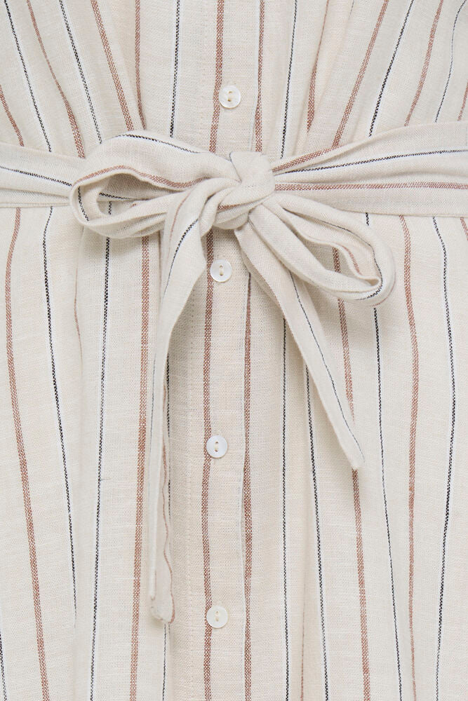 ICHI Linno Dress - Brown Stripe