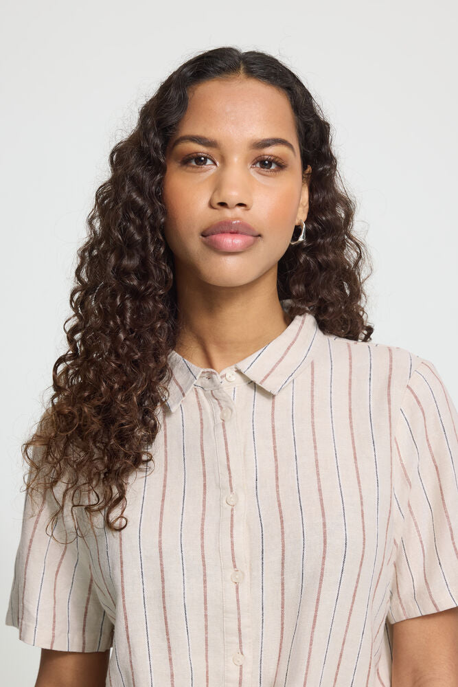 ICHI Linno Shirt - Brown Stripe