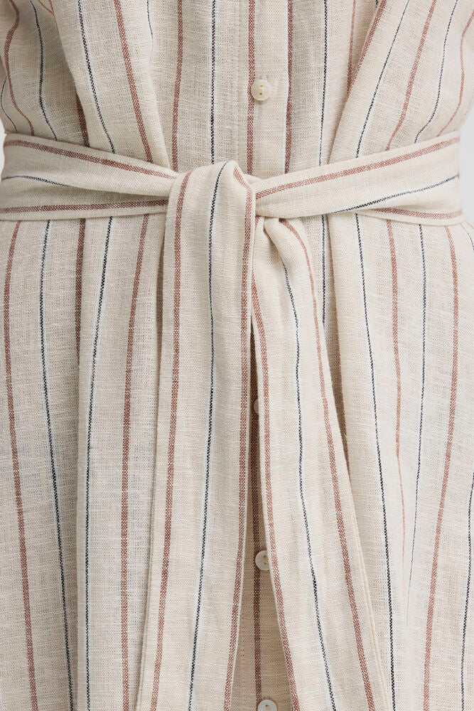 ICHI Linno Dress - Brown Stripe
