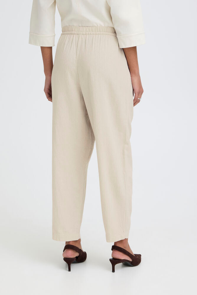 ICHI Linno Barrel Pants - Natural Ecru