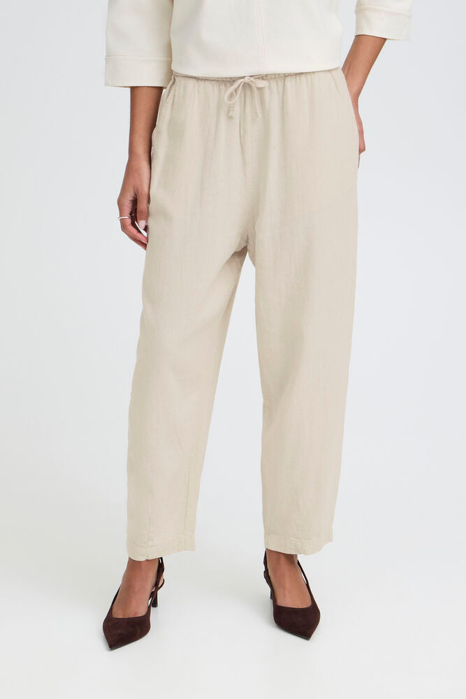 ICHI Linno Barrel Pants - Natural Ecru