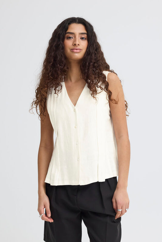 ICHI Linno Sleeveless Top - Cloud Dancer