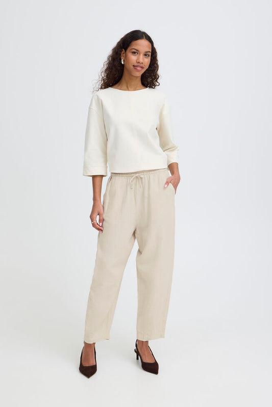 ICHI Linno Barrel Pants - Natural Ecru