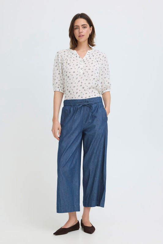 Fransa Larissa Pants - Mid Blue Denim