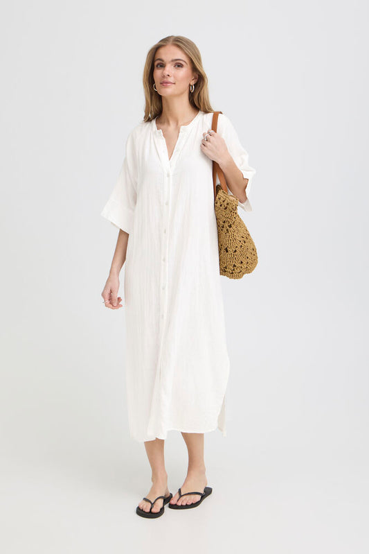 ICHI Foxa Midi Dress - Cloud Dancer