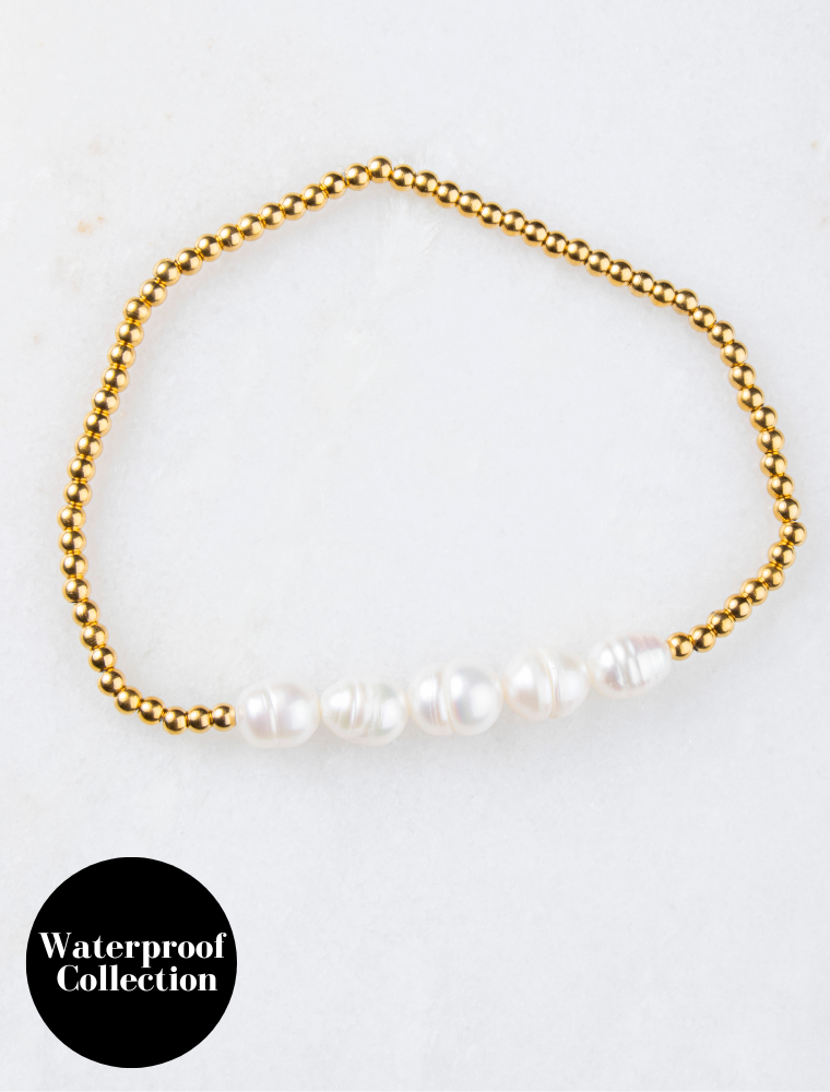 Olia stretch bracelet - gold/pearl