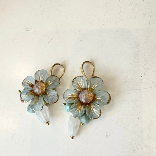 DW Flower Earrings - powder blue/brown