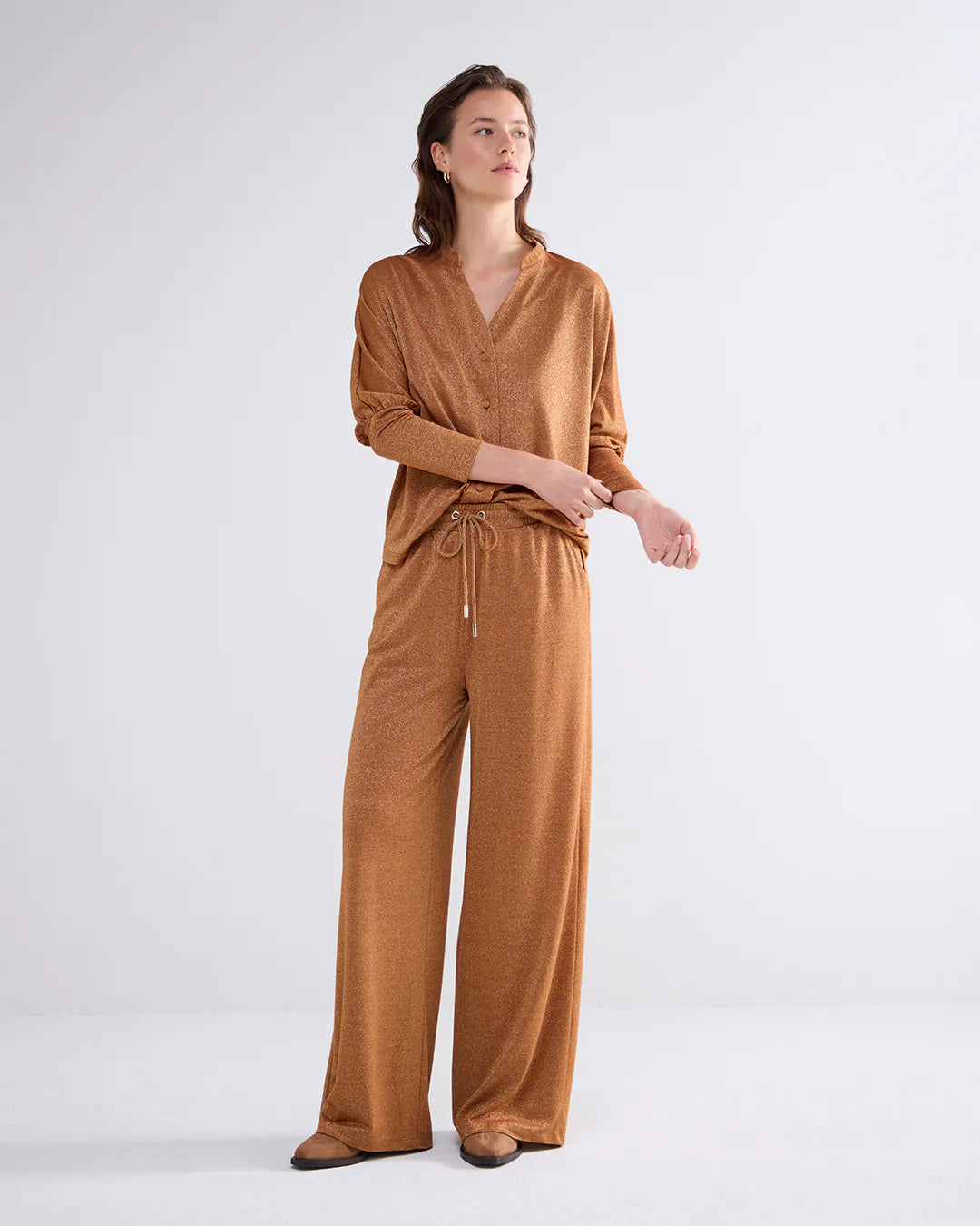 Summum Oversized Metallic Cardigan - Caramel Coffee