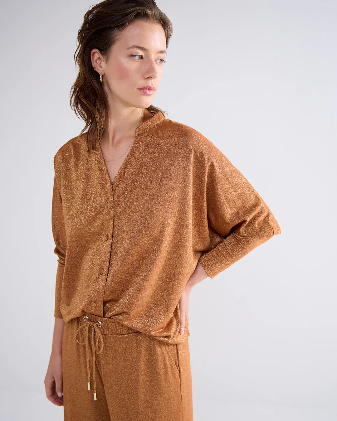 Summum Oversized Metallic Cardigan - Caramel Coffee