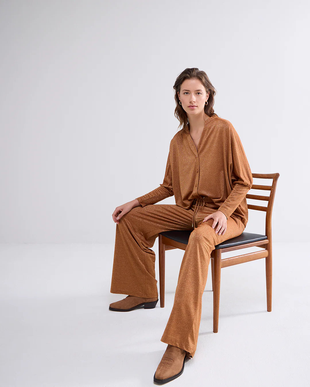 Summum Oversized Metallic Cardigan - Caramel Coffee