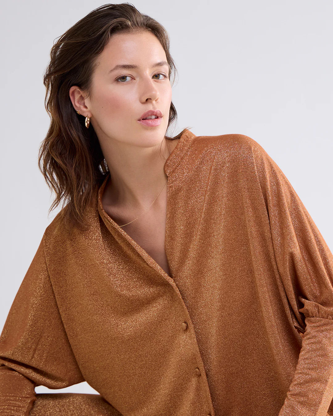 Summum Oversized Metallic Cardigan - Caramel Coffee